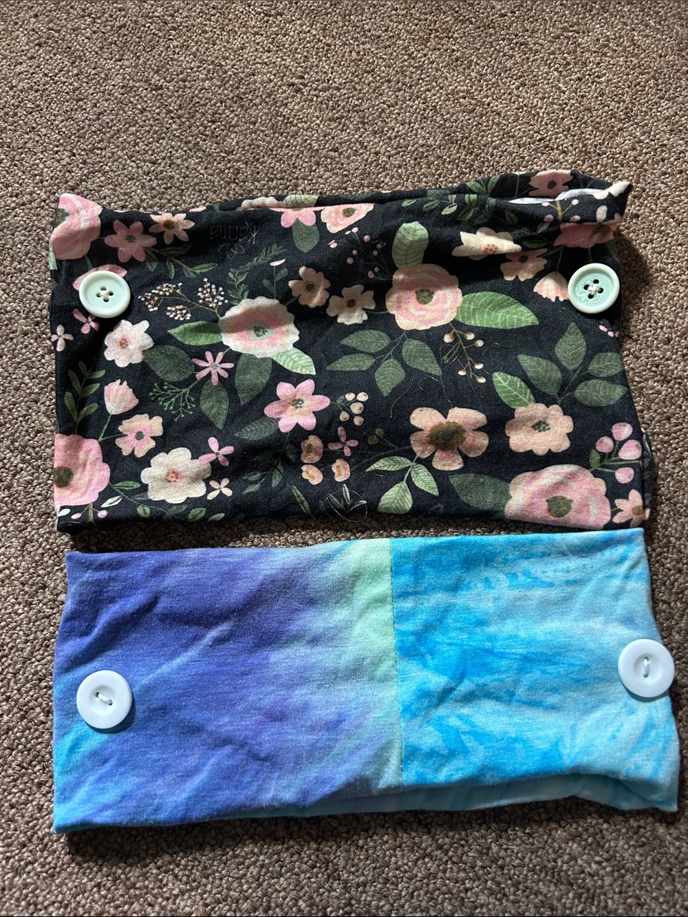 Woman’s Floral and Blue Tie-Dye Button Headbands - Pink & Blue